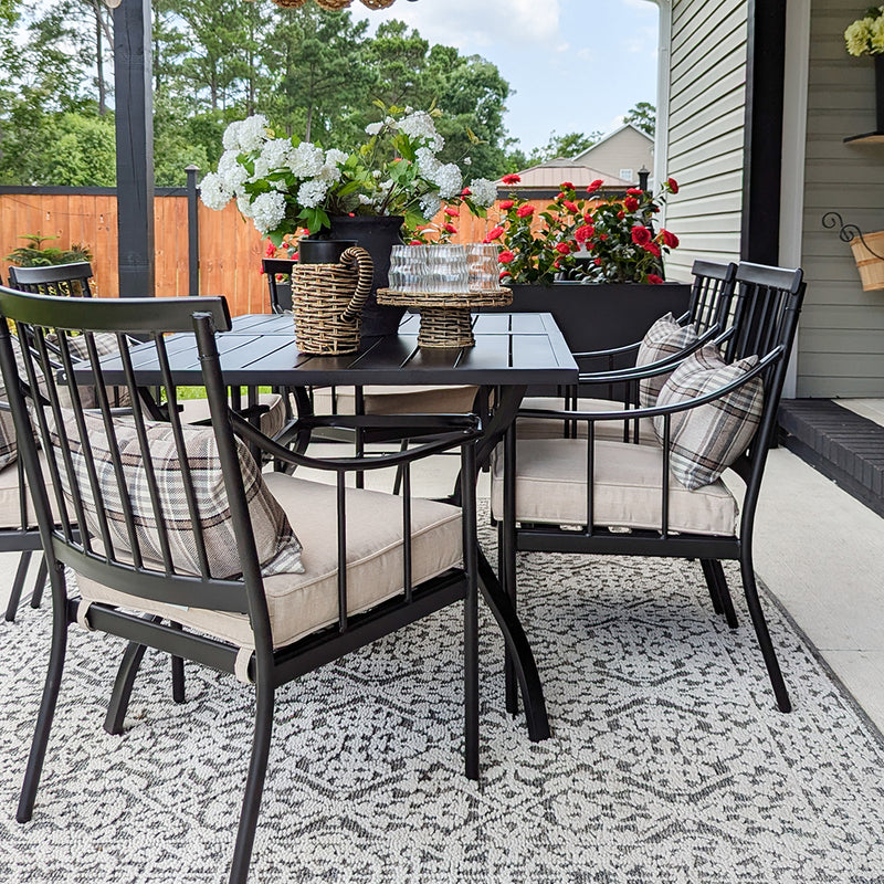 PHI VILLA 7-Piece Patio Dining Set With Rectangle Table & 6 Fashionable Dining Chairs