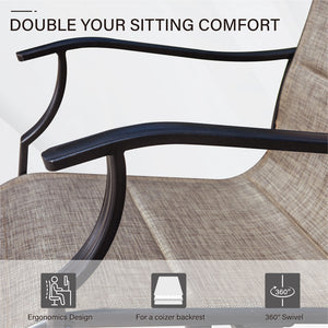 PHI VILLA 5-Piece Patio Dining Set With Round Steel Table & 4 Swivel Padded Textilene  Chairs