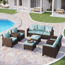 Phi Villa Outdoor 9-Seat Rattan Conversation Sofa Set With Ottomans