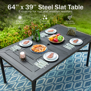 PHI VILLA 7-Piece Outdoor Dining Set with Rectangle Steel Table & 6 Textilene Dining Chairs