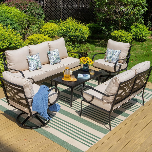 Phi Villa Patio 7-Seat Conversation Sofa Set With Coffee Table