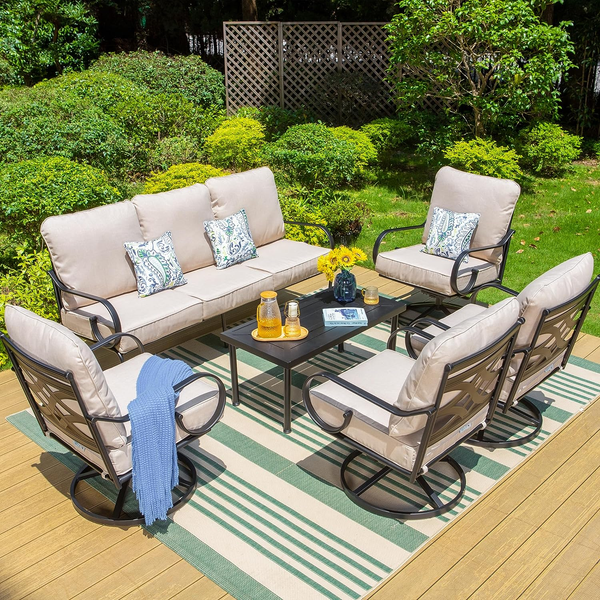 Phi Villa Patio 7-Seat Conversation Sofa Set With Coffee Table