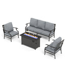 Phi Villa 5-Seater Outdoor Steel Conversation Sofa Set With Leather Grain Fire Pit Table