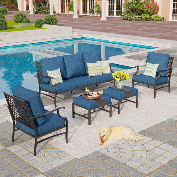 Phi Villa 7-Seater Patio Steel Sofa With Cushions And Multi-fuctional Ottomans