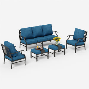 Phi Villa 7-Seater Patio Steel Sofa With Cushions And Multi-fuctional Ottomans
