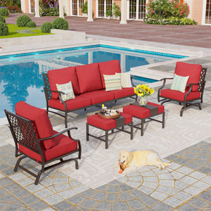 Phi Villa 7-Seater Patio Steel Sofa With Cushions And Multi-fuctional Ottomans