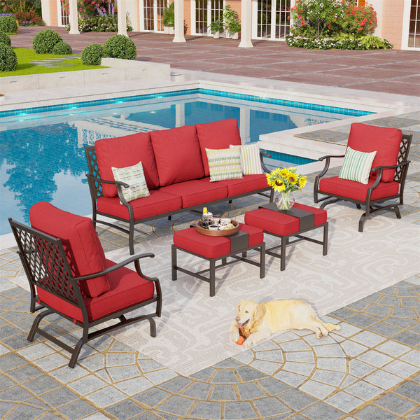 Phi Villa 7-Seater Patio Steel Sofa With Cushions And Multi-fuctional Ottomans