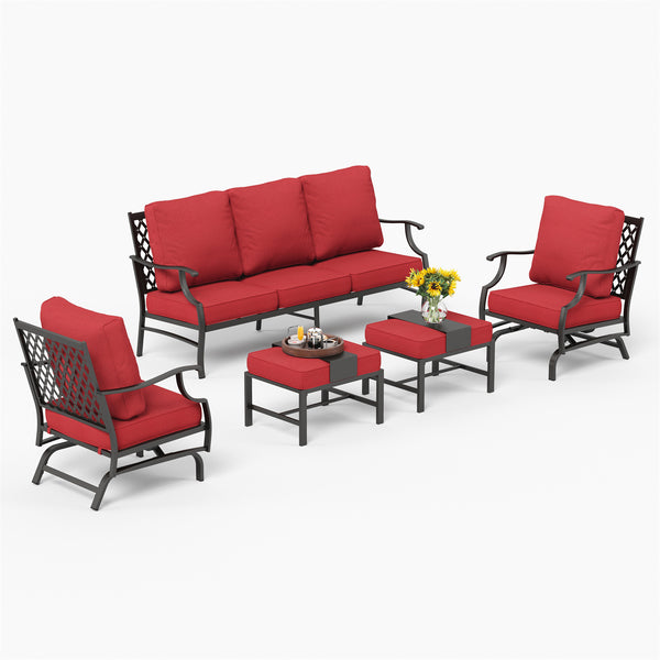 Phi Villa 7-Seater Patio Steel Sofa With Cushions And Multi-fuctional Ottomans
