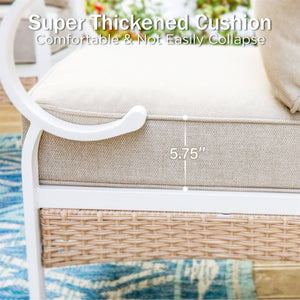 5-Seater Patio Metal All-White Sofa Set with Rattan Edge for Sale