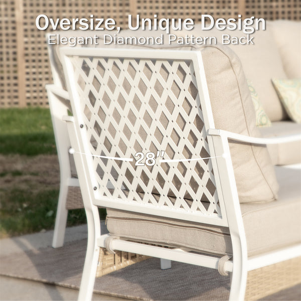 7-Seater Patio Metal All-White Sofa Set with Rattan Edge for Sale