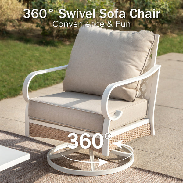 7-Seater Patio Metal All-White Sofa Set with Rattan Edge for Sale