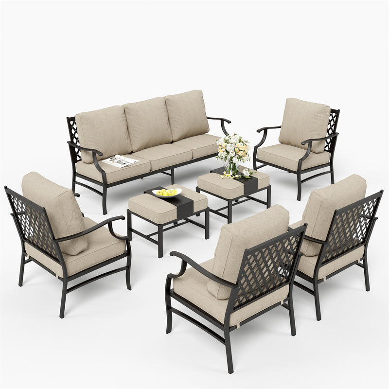 Phi Villa 9-Seater Outdoor Steel Conversation Sofa Set With Multi-functional Ottomans