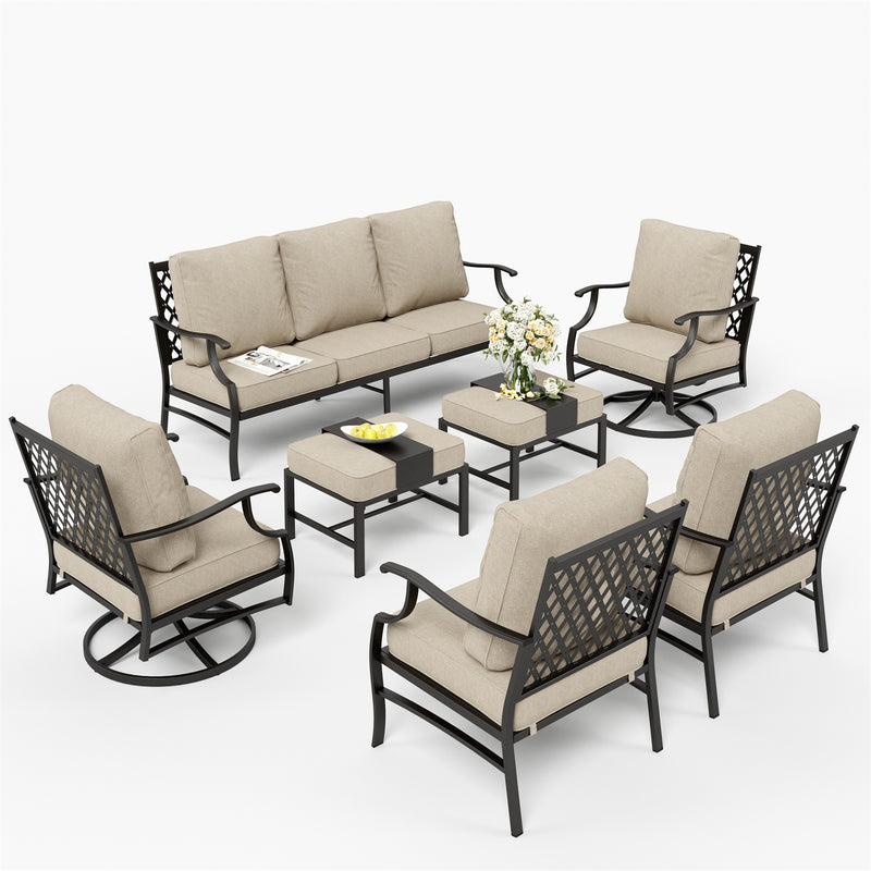 Phi Villa 9-Seater Outdoor Steel Conversation Sofa Set With Multi-functional Ottomans