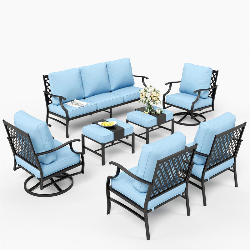 Phi Villa 9-Seater Outdoor Steel Conversation Sofa Set With Multi-functional Ottomans