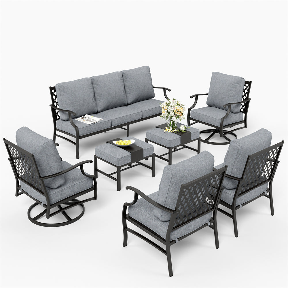 9-Seater Patio Metal Diamond Sofa Set with Ottomans