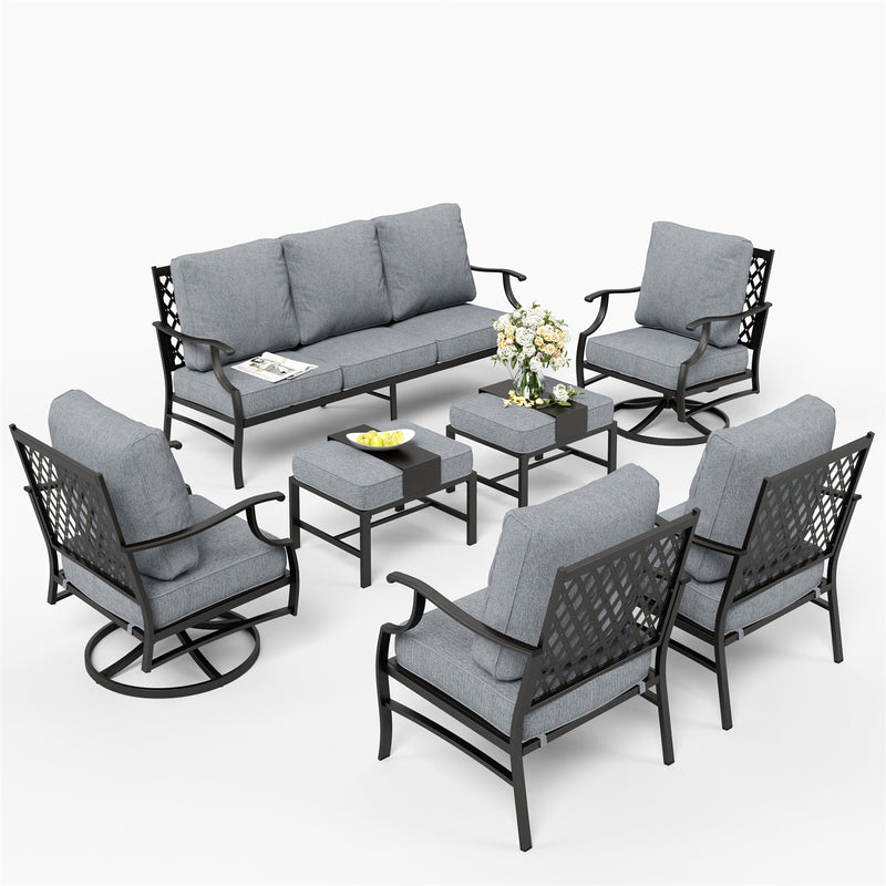Phi Villa 9-Seater Patio Steel Conversation Sofa Set With Multi-functional Ottomans