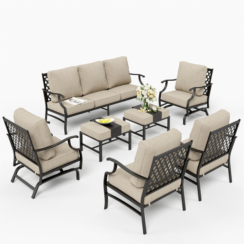 Phi Villa 9-Seater Outdoor Steel Conversation Sofa Set With Multi-functional Ottomans