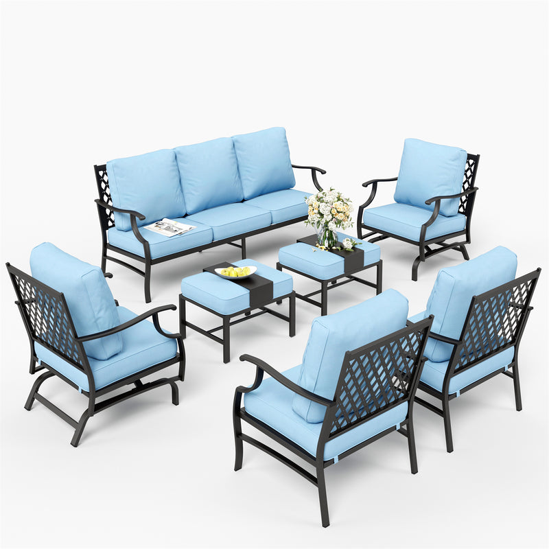 Phi Villa 9-Seater Outdoor Steel Conversation Sofa Set With Multi-functional Ottomans