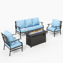 5-Seater Outdoor Metal Diamond Sofa Set with Fire Pit Table