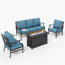 5-Seater Outdoor Metal Diamond Sofa Set with Fire Pit Table