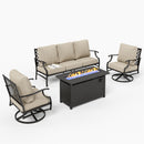 5-Seater Outdoor Metal Diamond Sofa Set with Fire Pit Table