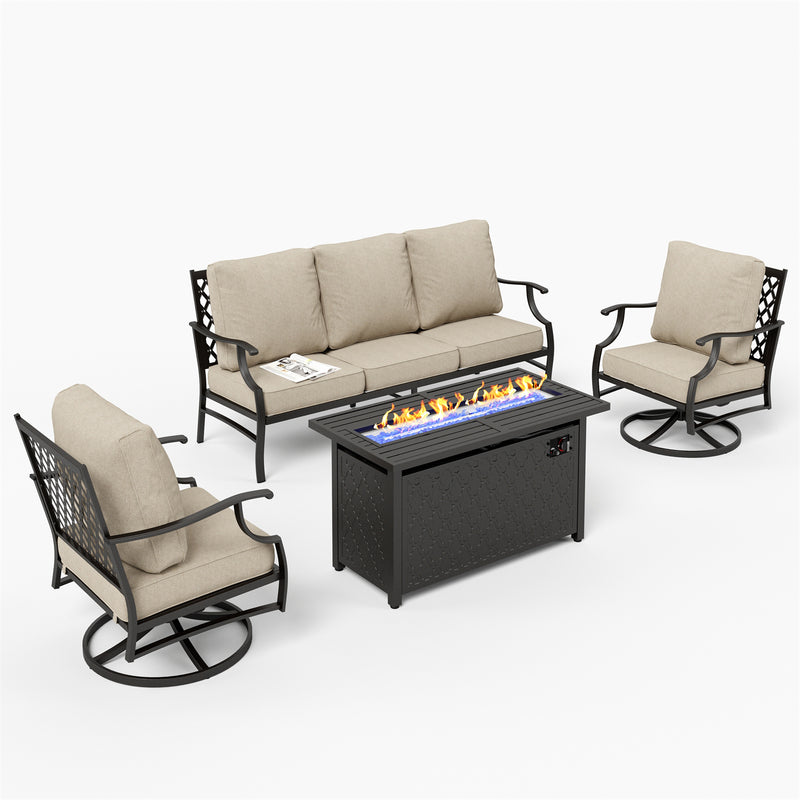 Phi Villa Outdoor Steel Sofa Set With Rectangle Fire Pit Table for Sale