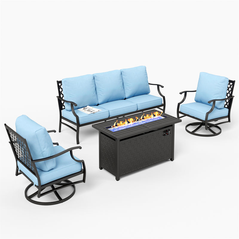 Phi Villa Outdoor Steel Sofa Set With Rectangle Fire Pit Table for Sale