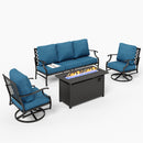 5-Seater Outdoor Metal Diamond Sofa Set with Fire Pit Table