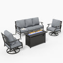 5-Seater Outdoor Metal Diamond Sofa Set with Fire Pit Table