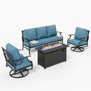 5-Seater Outdoor Metal Diamond Sofa Set with Fire Pit Table
