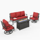 5-Seater Outdoor Metal Diamond Sofa Set with Fire Pit Table
