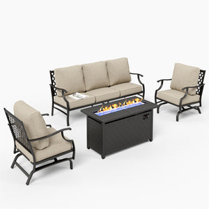 5-Seater Outdoor Metal Diamond Sofa Set with Fire Pit Table