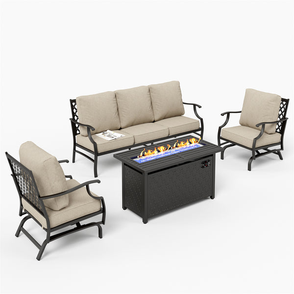5-Seater Outdoor Metal Diamond Sofa Set with Fire Pit Table