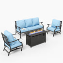 5-Seater Outdoor Metal Diamond Sofa Set with Fire Pit Table