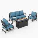 5-Seater Outdoor Metal Diamond Sofa Set with Fire Pit Table