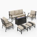 7-Seater Patio Metal Diamond Sofa Set with  Fire Pit Table