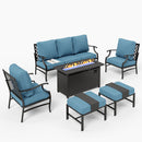 7-Seater Patio Metal Diamond Sofa Set with  Fire Pit Table