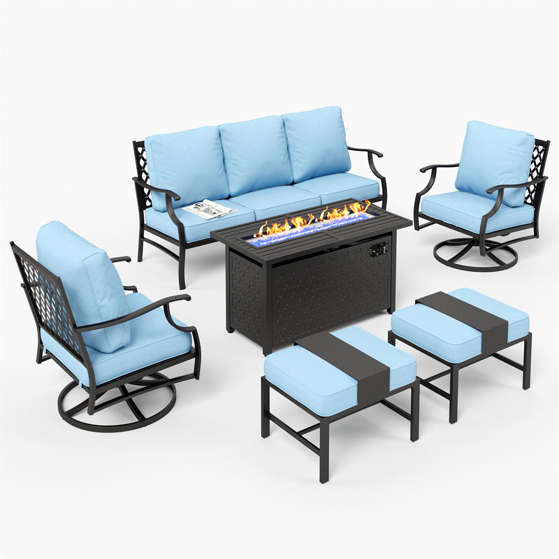 Phi Villa Outdoor Steel Sofa Set With Rectangle Fire Pit Table for Sale