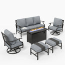 7-Seater Patio Metal Diamond Sofa Set with  Fire Pit Table