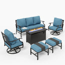 7-Seater Patio Metal Diamond Sofa Set with  Fire Pit Table