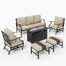 7-Seater Patio Metal Diamond Sofa Set with  Fire Pit Table