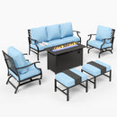7-Seater Patio Metal Diamond Sofa Set with  Fire Pit Table