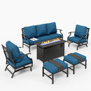 7-Seater Patio Metal Diamond Sofa Set with  Fire Pit Table