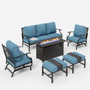 7-Seater Patio Metal Diamond Sofa Set with  Fire Pit Table
