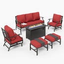 7-Seater Patio Metal Diamond Sofa Set with  Fire Pit Table