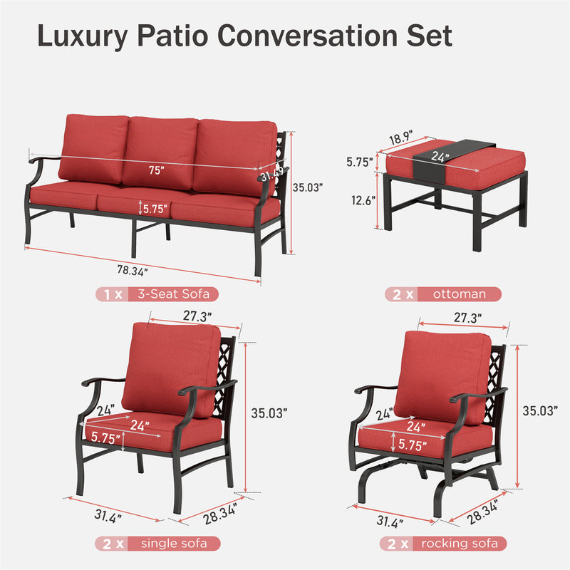 Phi Villa 9-Seater Patio Steel Conversation Sofa Set With Multi-functional Ottomans