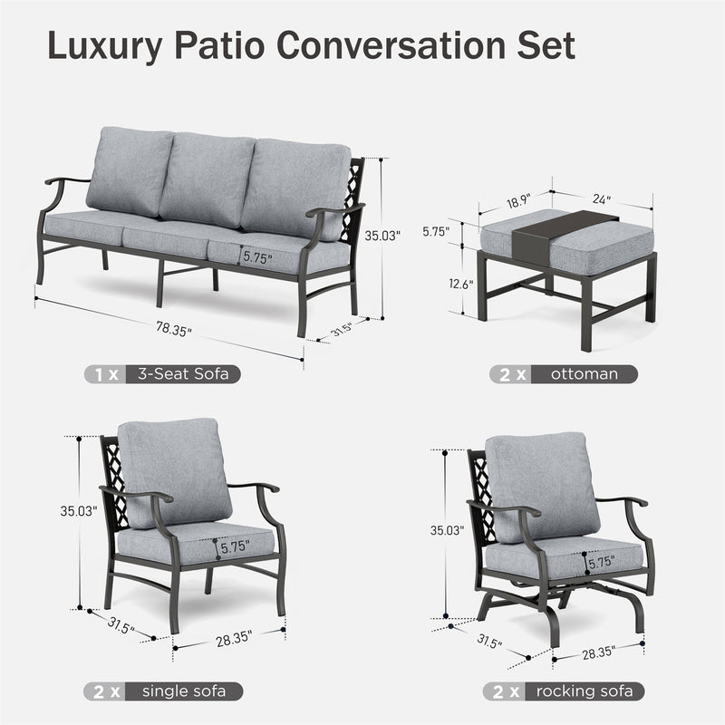 Phi Villa 9-Seater Patio Steel Conversation Sofa Set With Multi-functional Ottomans