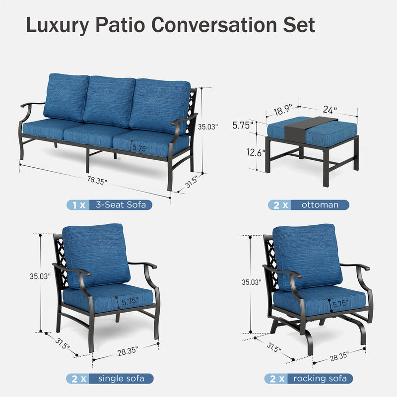 Phi Villa 9-Seater Patio Steel Conversation Sofa Set With Multi-functional Ottomans