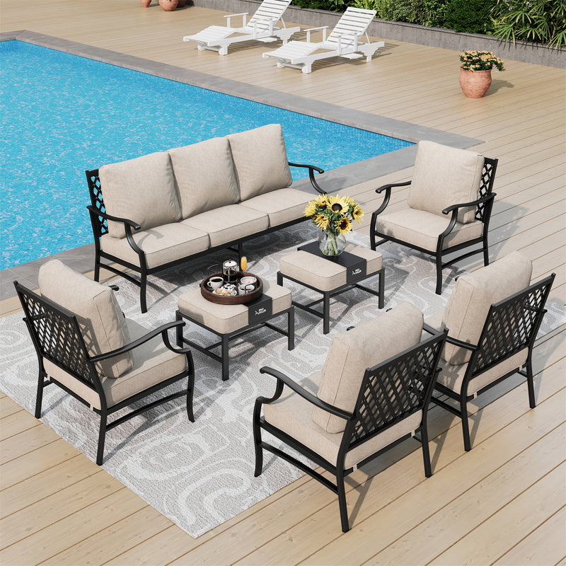 Phi Villa 9-Seater Outdoor Steel Conversation Sofa Set With Multi-functional Ottomans
