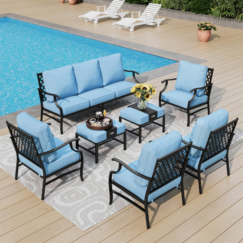 Phi Villa 9-Seater Outdoor Steel Conversation Sofa Set With Multi-functional Ottomans